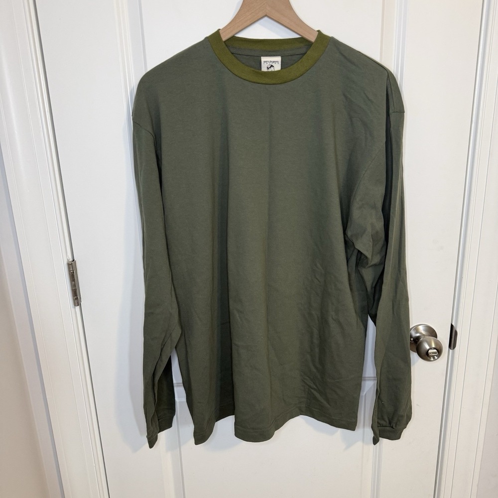 VTG 90s Patagonia Mens L Beneficial T Long Sleeve Green Plain Cotton Pullover